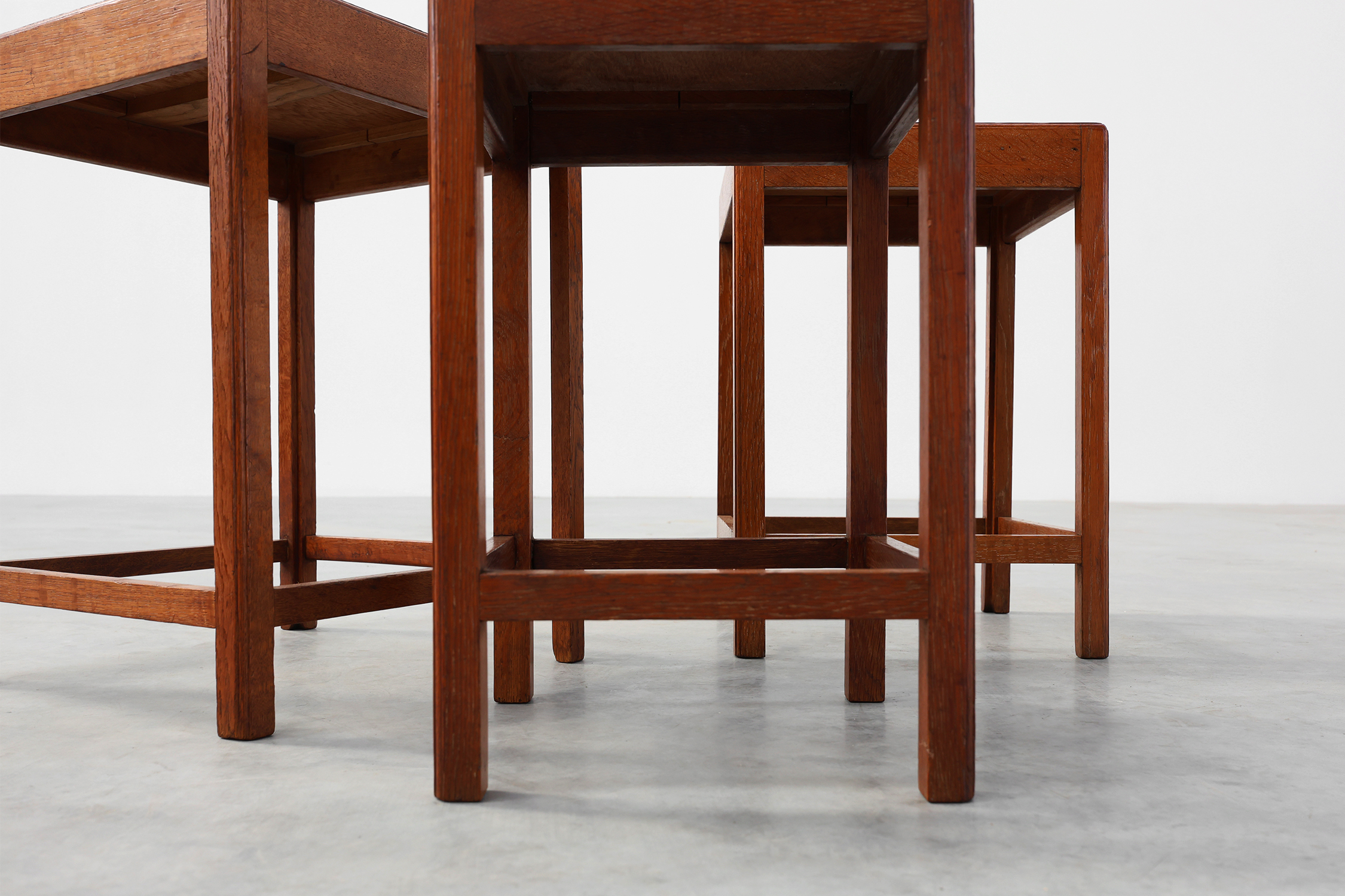 Set of 3 oak wood stacking tables in Art Deco style, France ca. 1925thumbnail